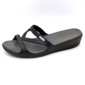 Crocs Shoes Womens Black 8 Waterproof Slide Sandals Walking Comfort Wedge Rubber